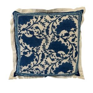 Soma Organic Cotton Pillow Hand Block Print Throw Blue White Boho Ethnic READ